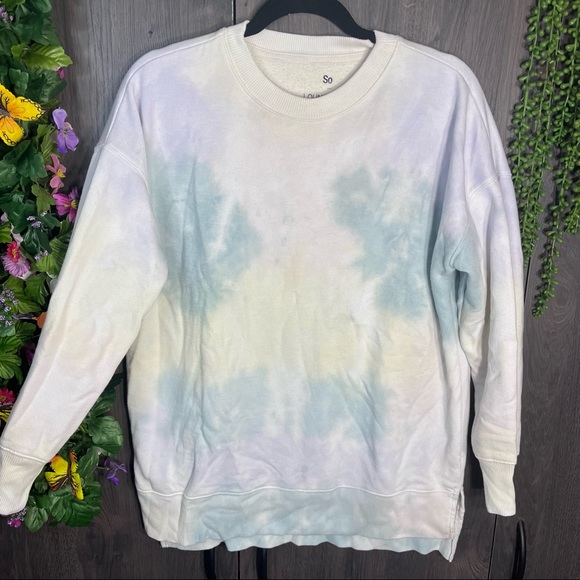 ₽💙2/$40💙SO Lounge Life Crew Neck Tie Dye Printed Oversize Sweatshirt Sz Small - Picture 4 of 16